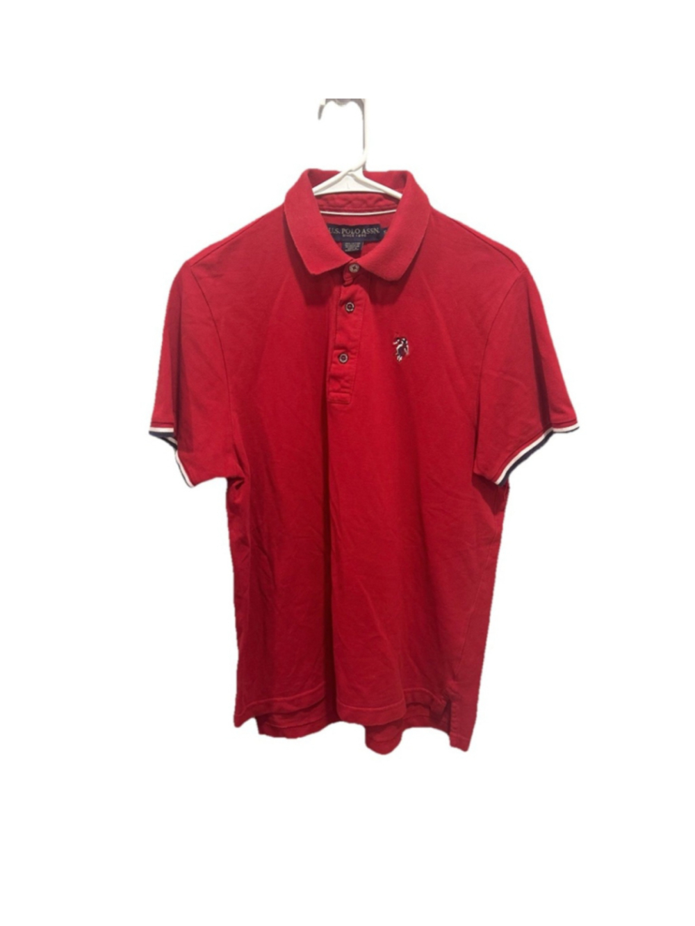 U.S. Polo Assn. Men's S Red Cotton Knit Solid Short Sleeve Polo Embroidered